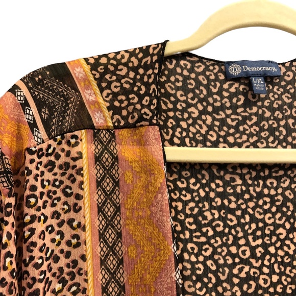 Democracy Ruffle Sleeve Kimono | Semi-Transparent Floral/Animal Print | L/XL - Picture 4 of 5